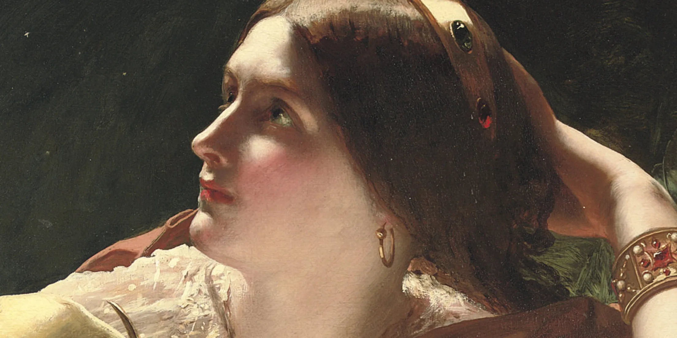 A woman looking up to the sky, from James Sant's Astronomy, pixelated
